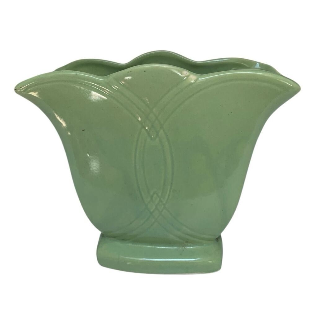 Vintage RRP Co Roseville Lime Green Ceramic Vase - Art Deco